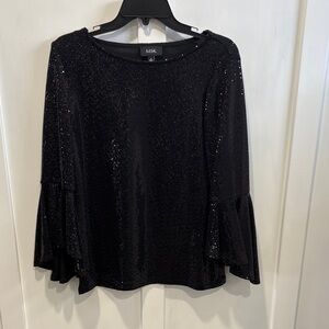 MSK Black Sequin Ruffle-Sleeve Top